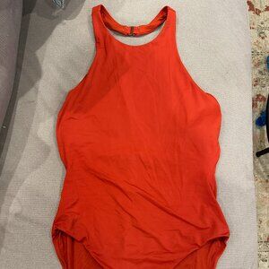Andie One Piece Orange-Red Halter Swimsuit with Low Back